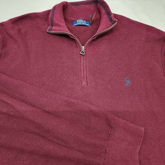 Polo Ralph Lauren Men's XL Red Wine Quarter-Zip Mesh-Knit Sweater Long-Sleeve - Picture 9 of 9